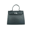 Stile Donna borsa a mano ecopelle gialla kelly hermes con dettagli argentati – interno e tasche