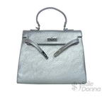 Borsa a Mano in Ecopelle con Dettagli in Metallo Argentato - Stile Donna Bags