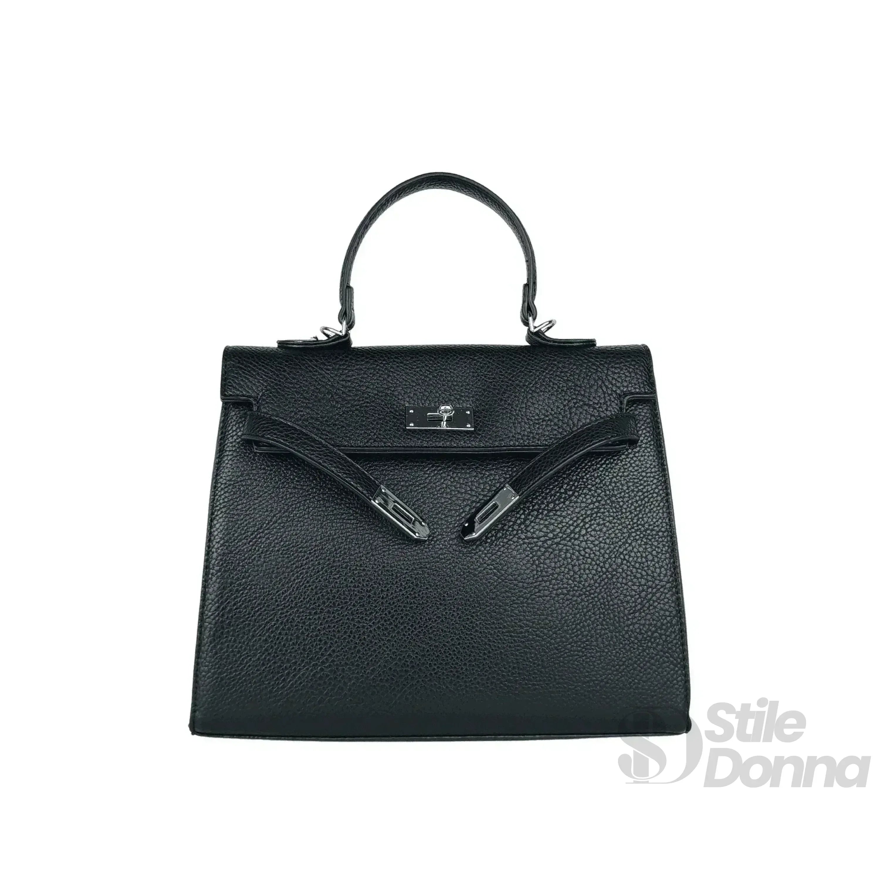 Stile Donna borsa a mano ecopelle gialla kelly con dettagli argentati – dettaglio manico