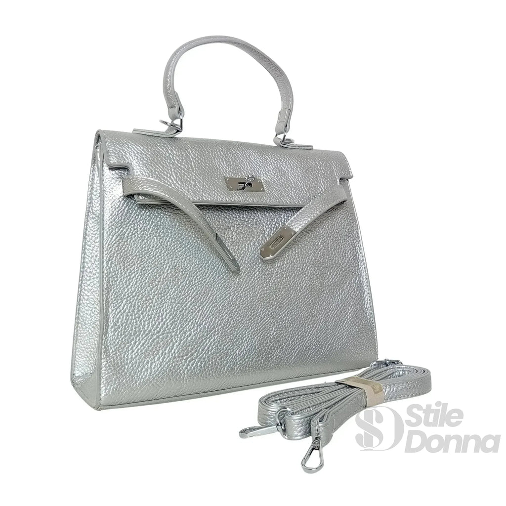 Stile Donna borsa a mano ecopelle gialla con dettagli argentati – vista supplementare 6