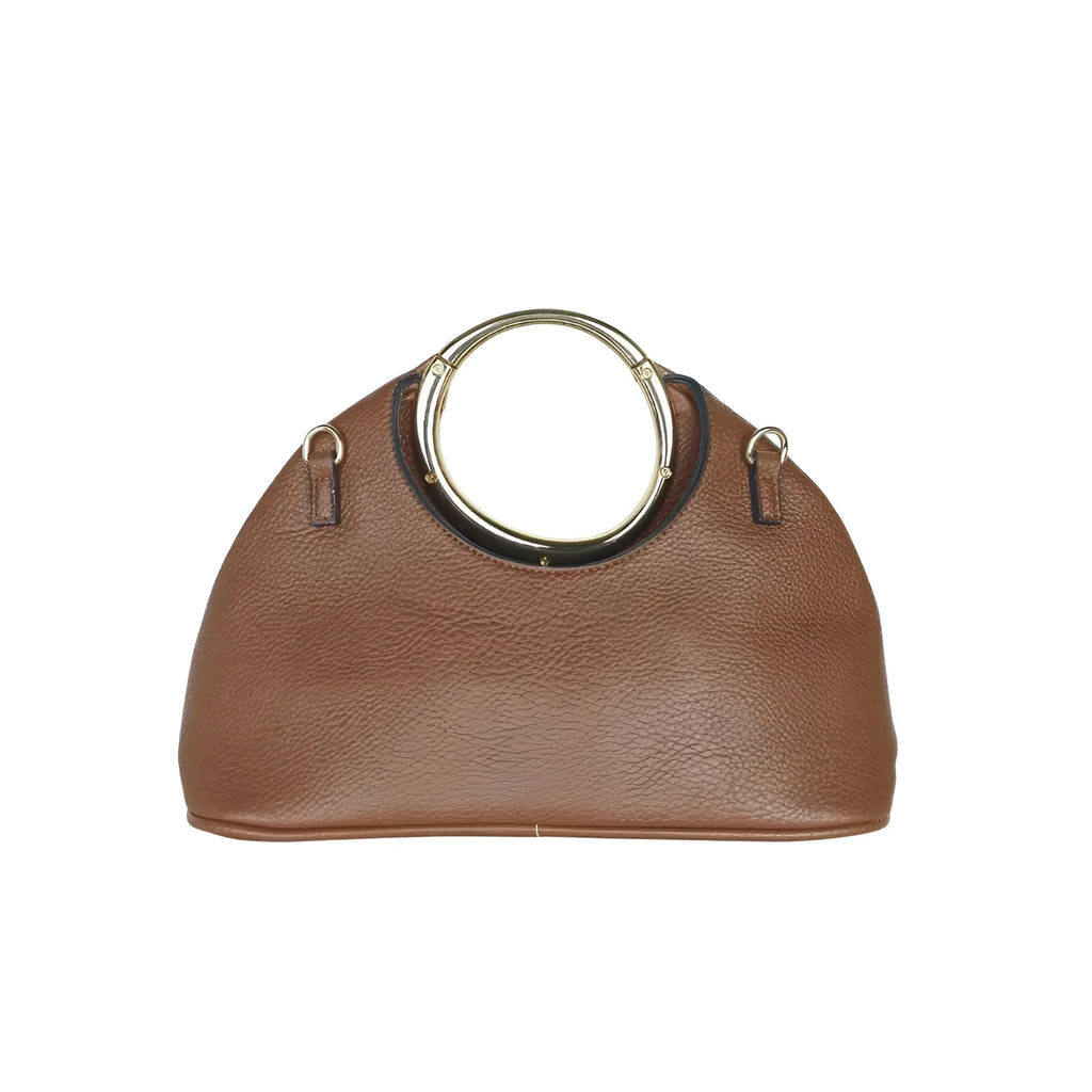 Borsa A Mano In Ecopelle Con Manico Circolare Oro | Vista frontale | ecopelle | Nero