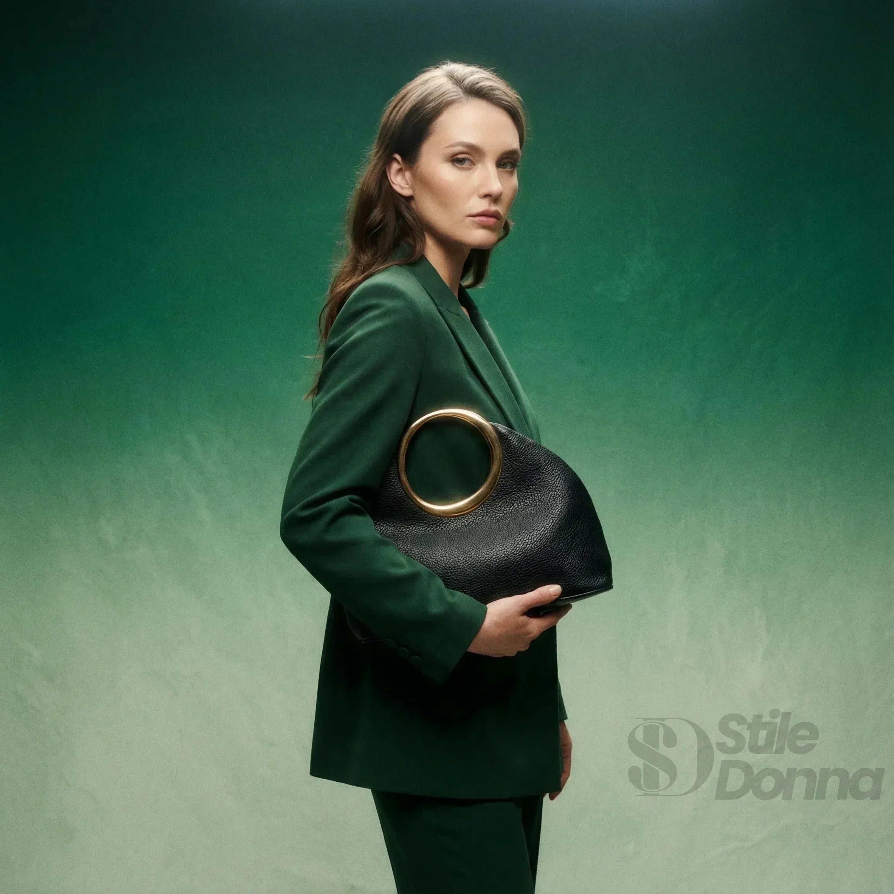 Borsa A Mano In Ecopelle Con Manico Circolare Oro | Vista laterale | ecopelle | Marrone
