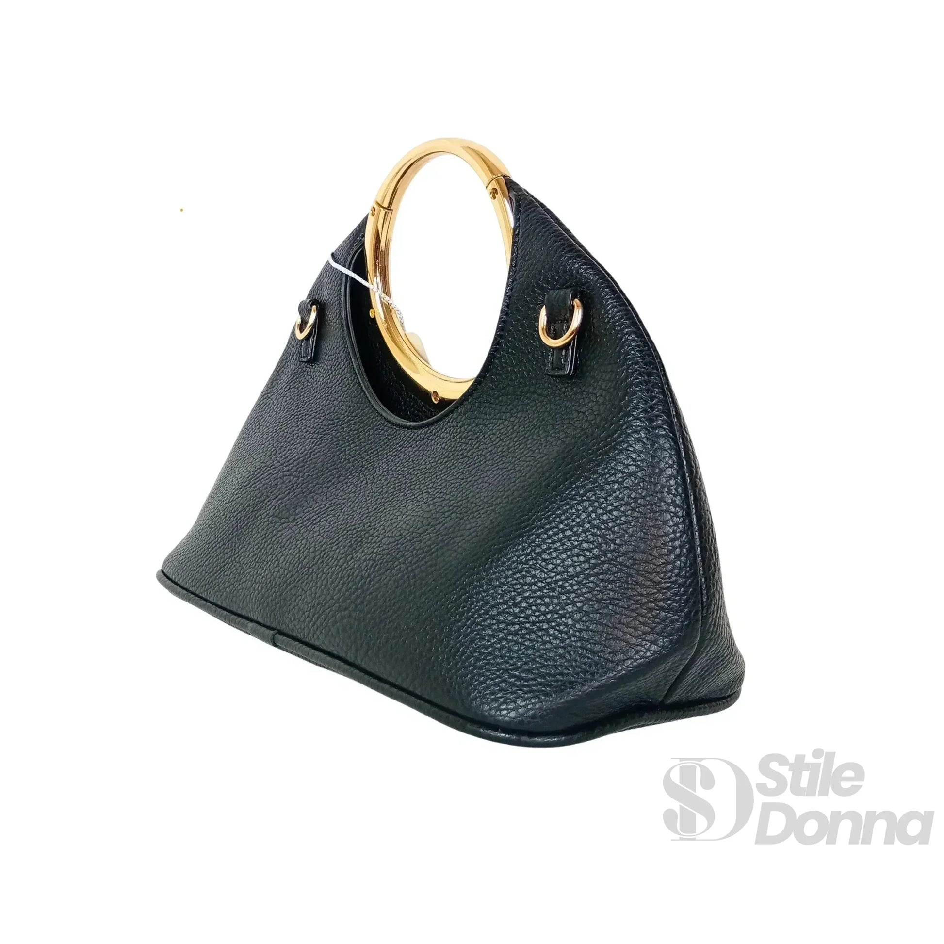 Borsa A Mano In Ecopelle Con Manico Circolare Oro | Dettaglio manico | ecopelle | Grigio