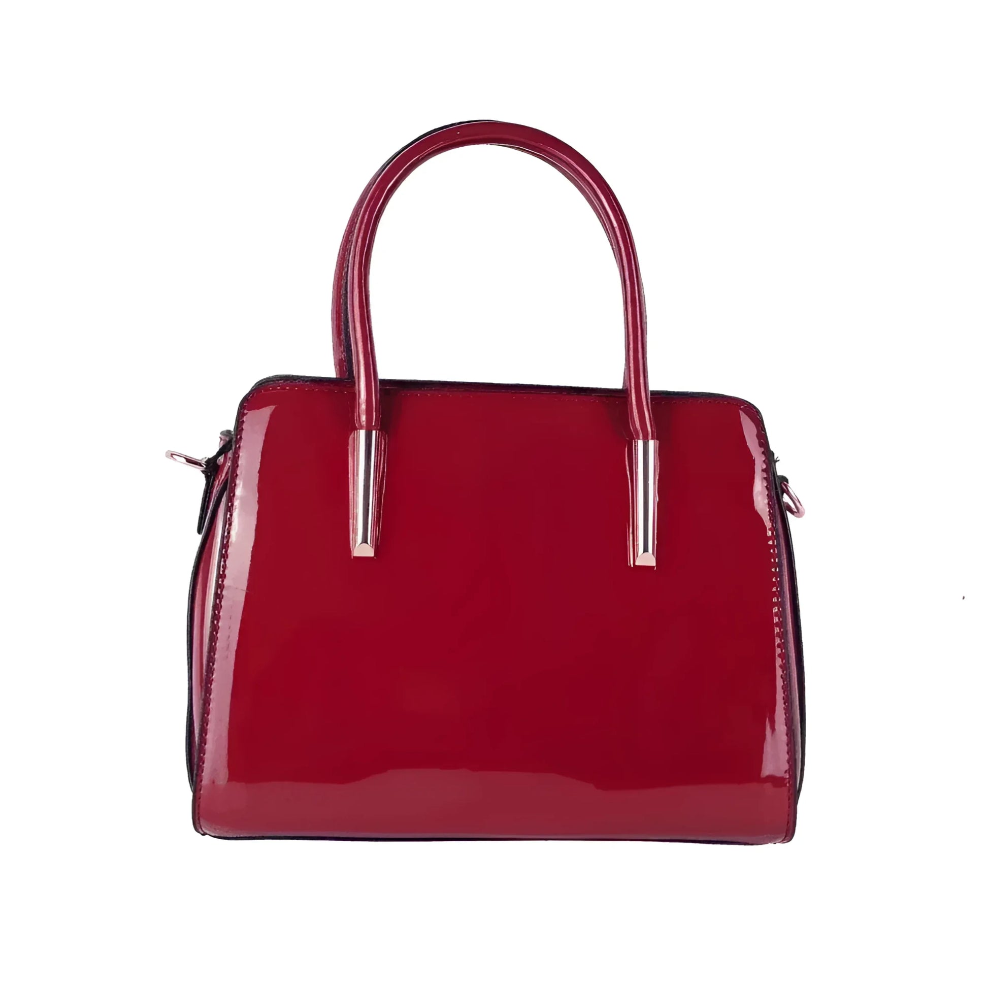 Stile Donna borsa a mano ecopelle verniciata lucida rossa con dettagli dorati donna – vista frontale