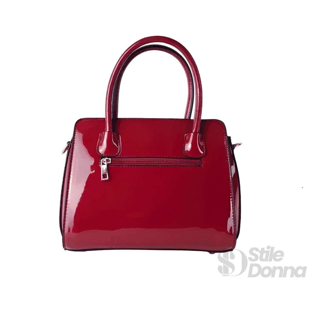 Stile Donna borsa a mano ecopelle verniciata lucida rossa – dettaglio esterno