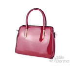 Borsa a Mano in Pelle Verniciata Lucida con Dettagli Dorati - Stile Donna Bags