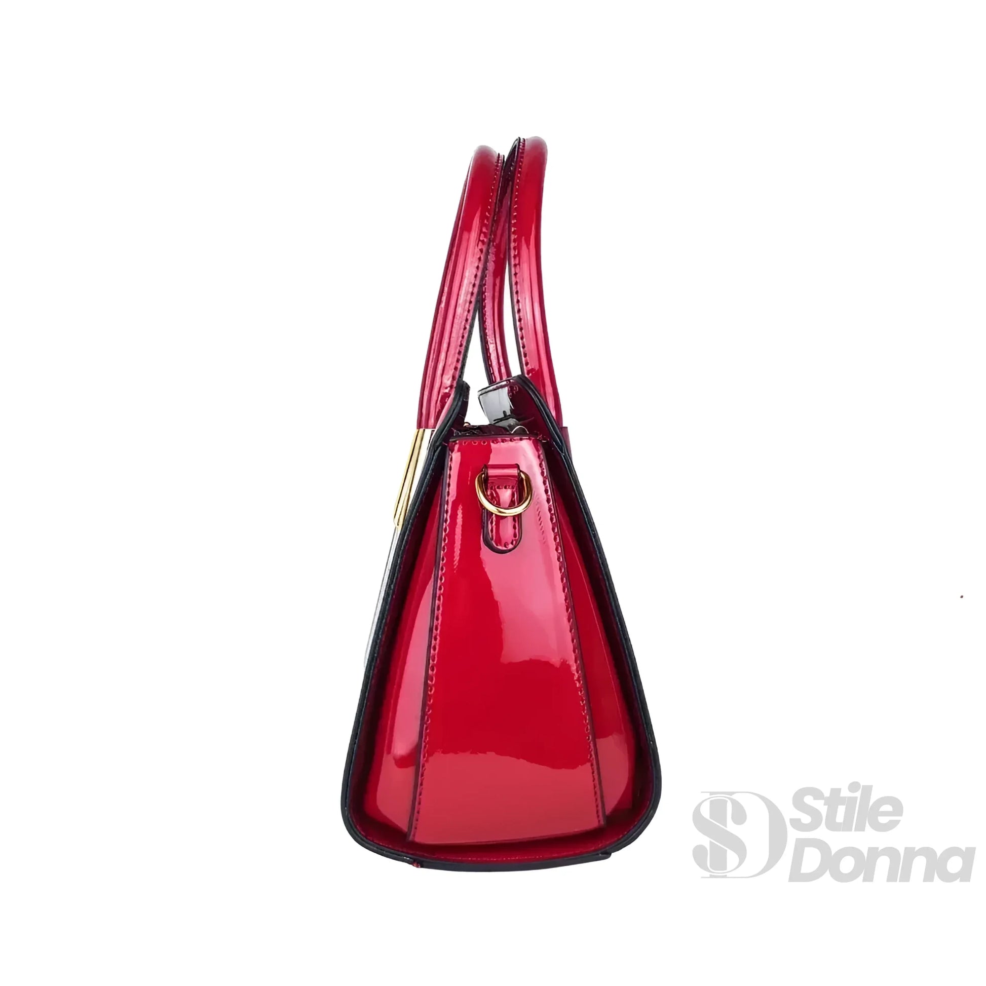 Stile Donna borsa a mano ecopelle verniciata lucida rossa donna – borsa indossata