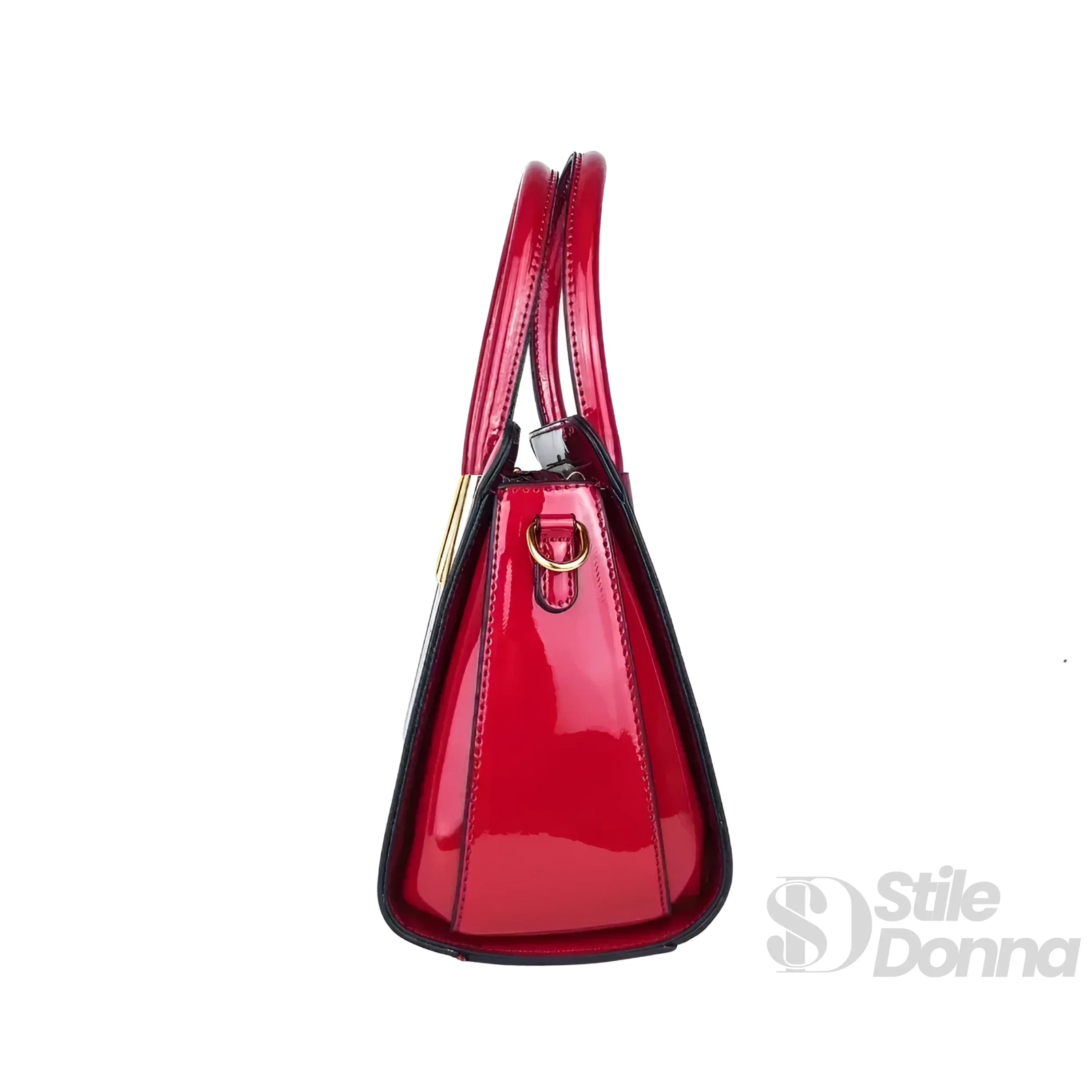Stile Donna borsa a mano ecopelle verniciata lucida rossa donna – borsa indossata