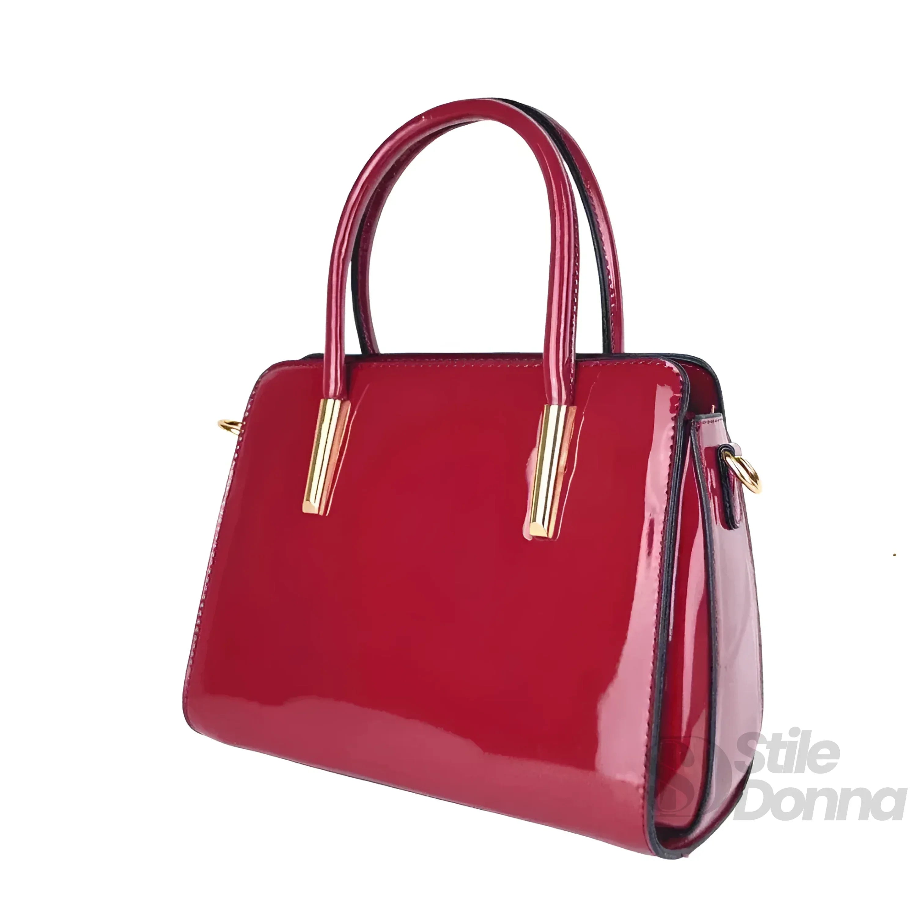 Stile Donna borsa a mano ecopelle verniciata lucida rossa – dettaglio manico