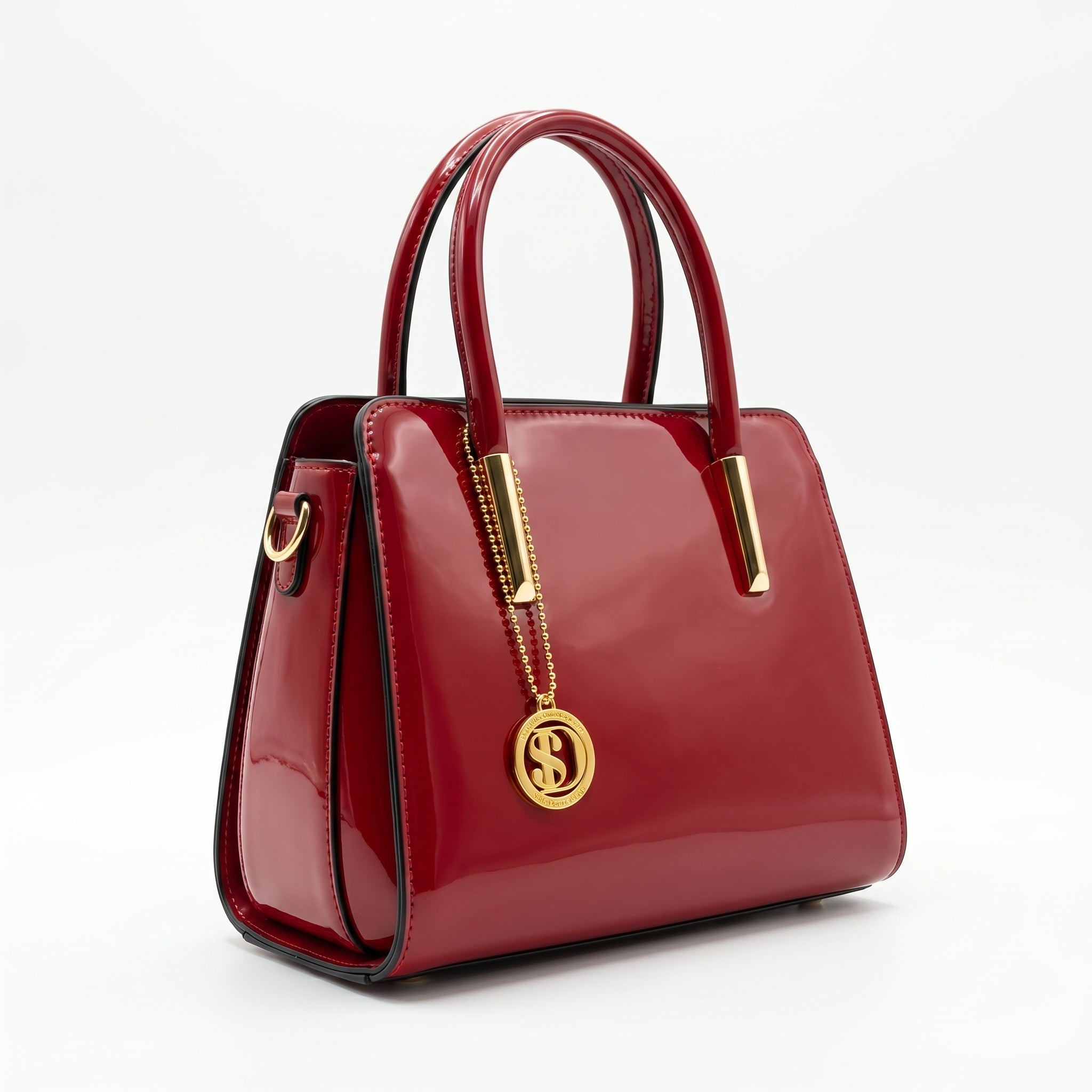 Borsa a Mano in Pelle Verniciata Lucida con Dettagli Dorati - Borsa a mano - Stile Donna Bags