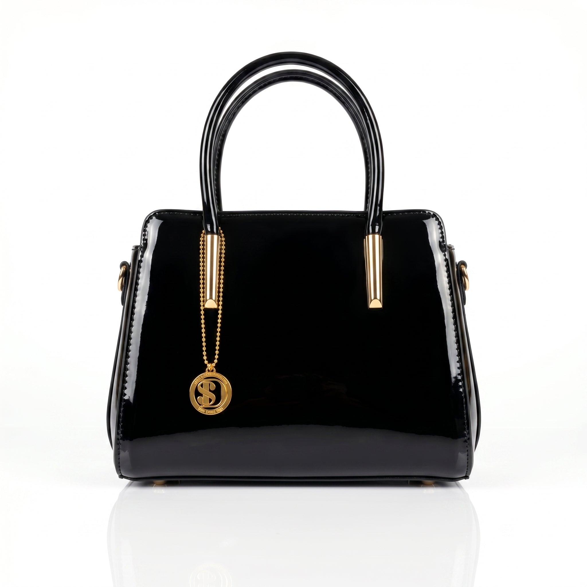 Borsa a Mano in Pelle Verniciata Lucida con Dettagli Dorati - Borsa a mano - Stile Donna Bags