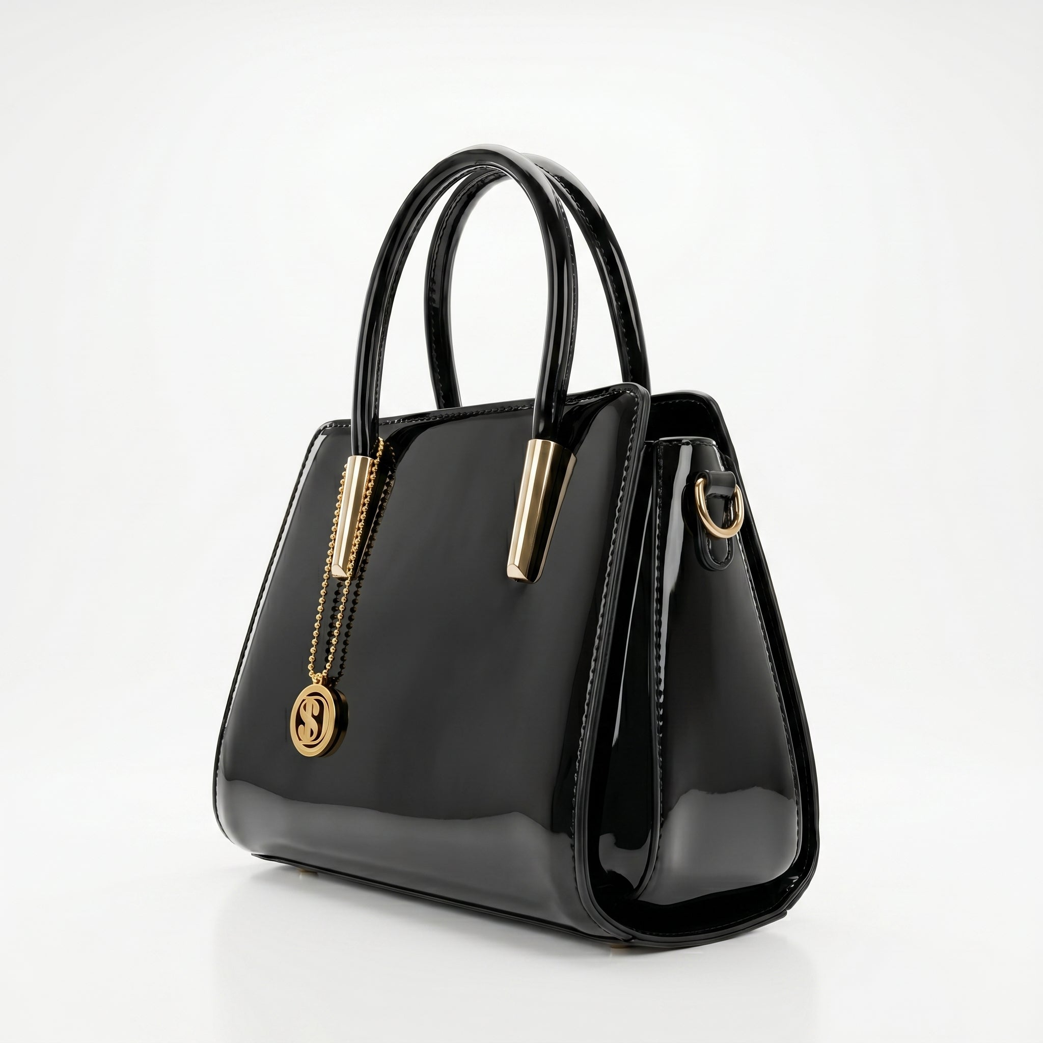 Borsa a Mano in Pelle Verniciata Lucida con Dettagli Dorati - Borsa a mano - Stile Donna Bags