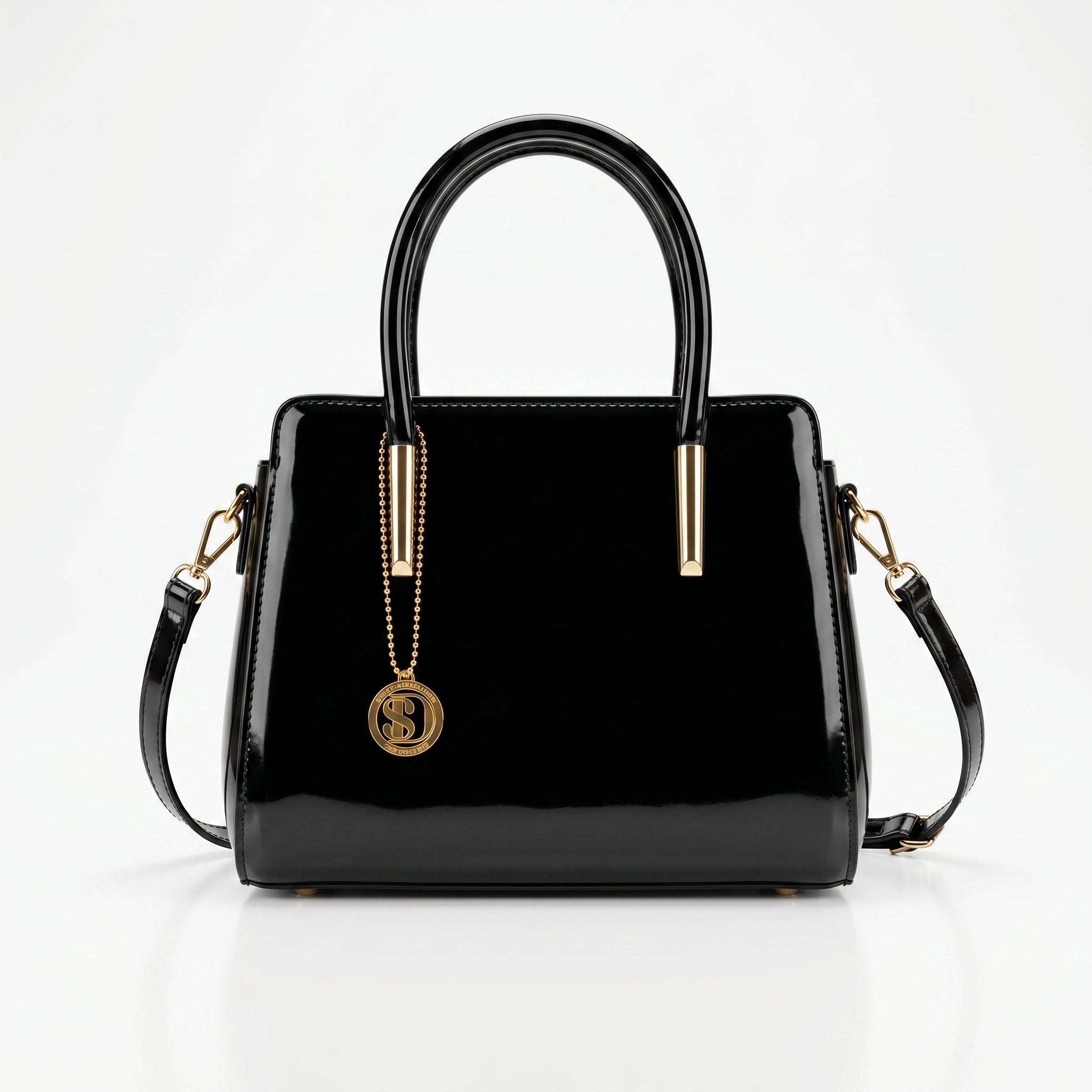 Borsa a Mano in Pelle Verniciata Lucida con Dettagli Dorati - Borsa a mano - Stile Donna Bags