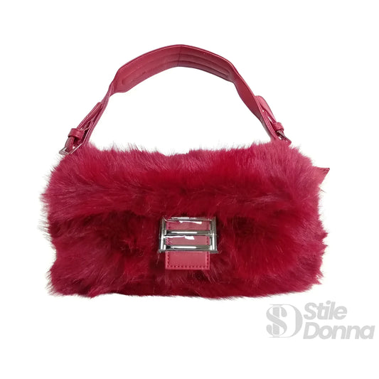 Stile Donna borsa a mano pelliccia sintetica fucsia – dettaglio esterno