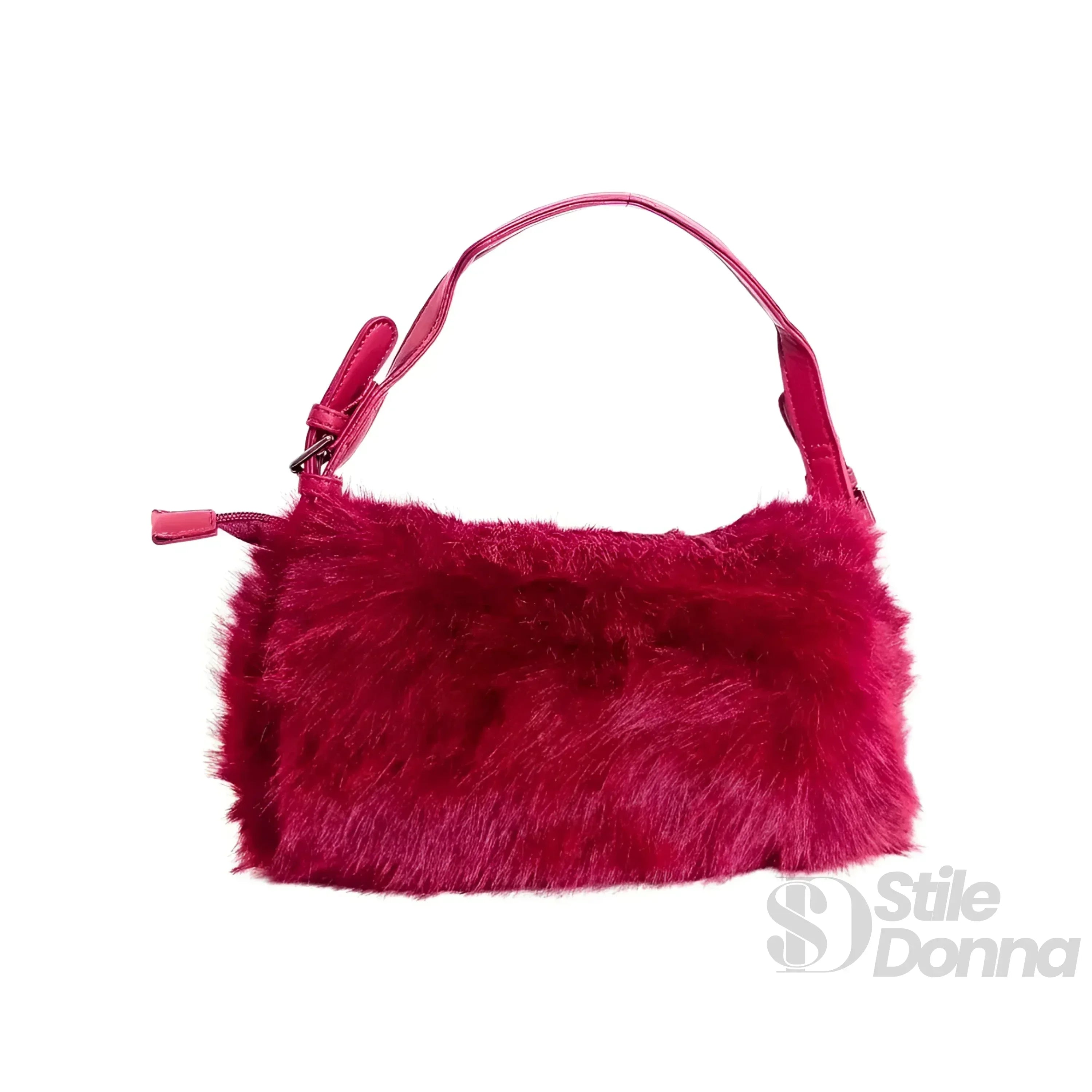 Stile Donna borsa a mano pelliccia sintetica fucsia chiusura magnetica – vista posteriore