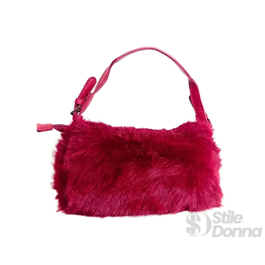 Stile Donna borsa a mano pelliccia sintetica fucsia chiusura magnetica – vista posteriore