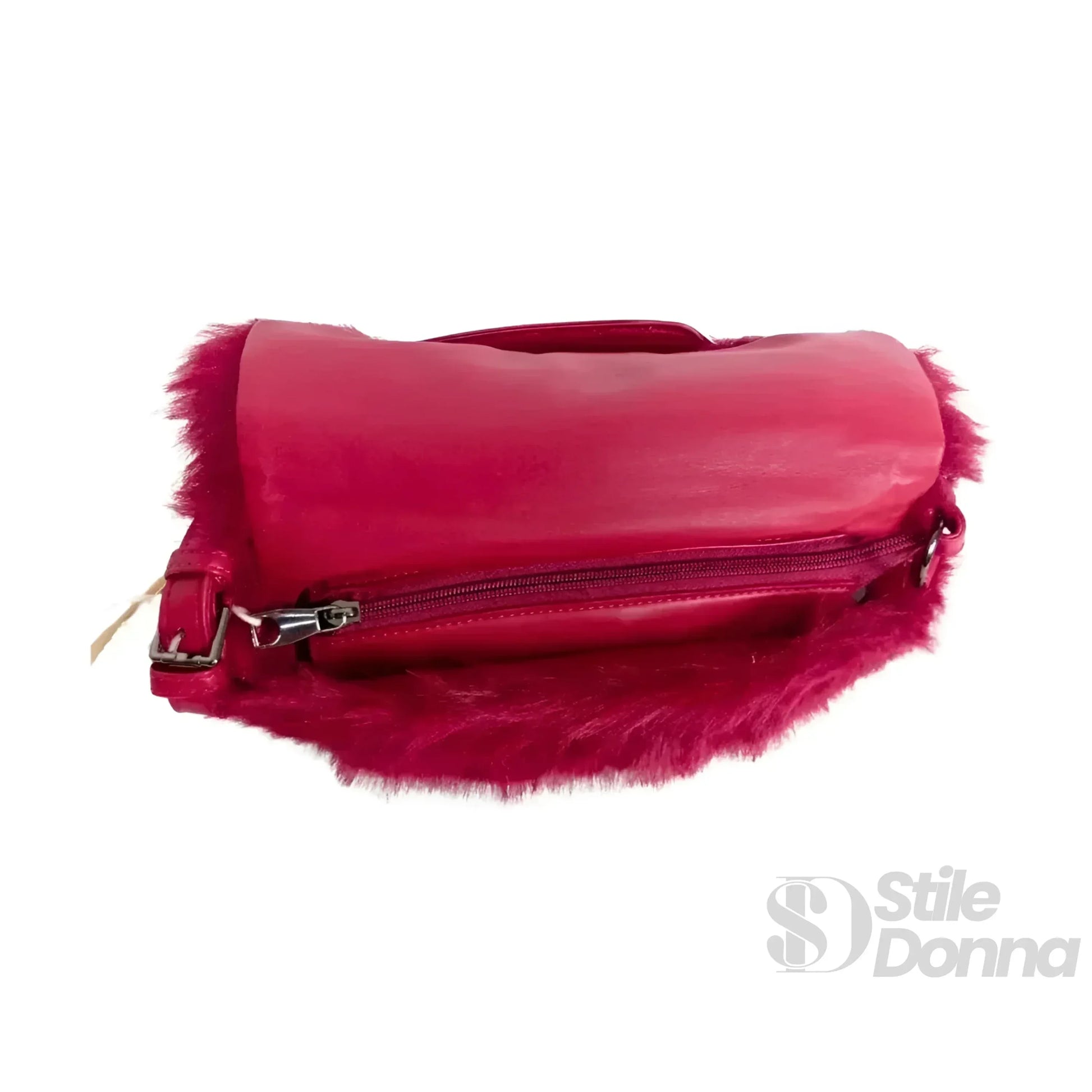 Stile Donna borsa a mano pelliccia sintetica fucsia – interno e tasche
