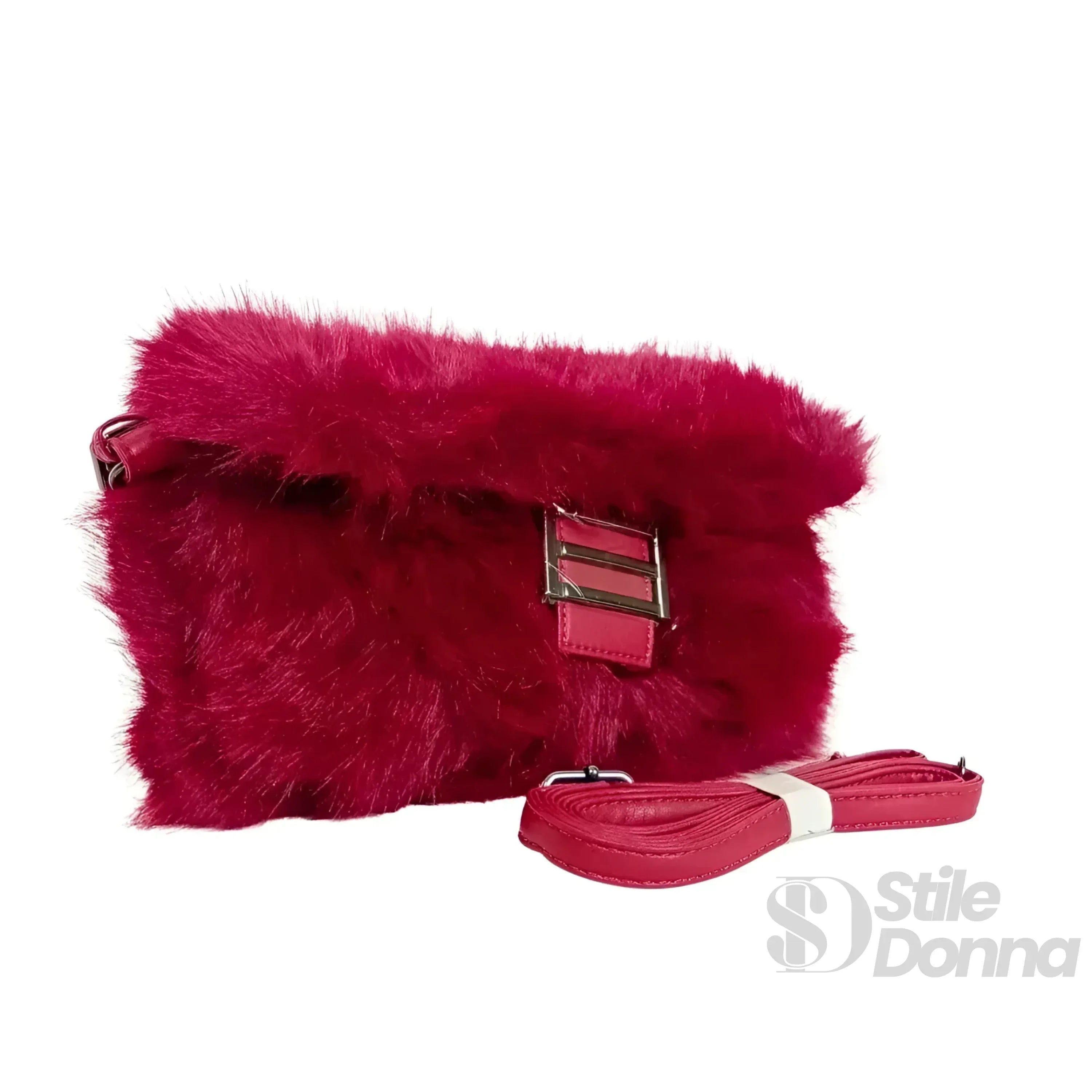 Stile Donna borsa a mano pelliccia sintetica fucsia donna – borsa indossata