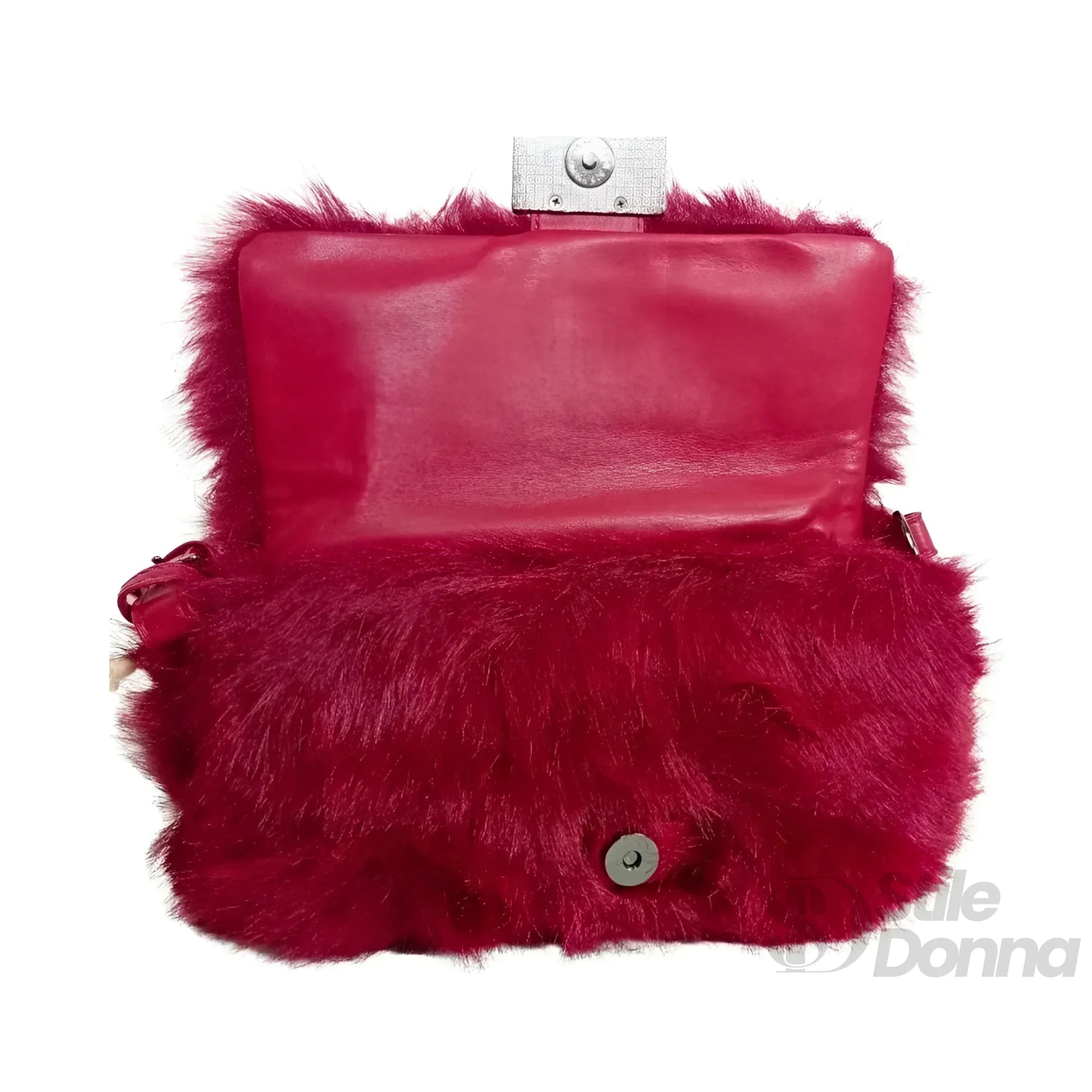 Stile Donna borsa a mano pelliccia sintetica fucsia – dettaglio chiusura