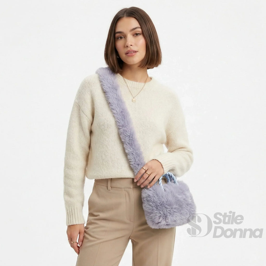 Stile Donna borsa a mano pelliccia sintetica con manico – vista laterale