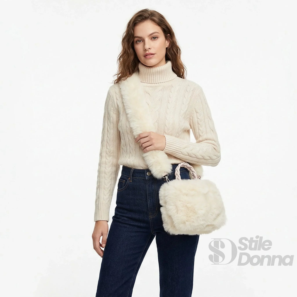 Stile Donna borsa a mano pelliccia sintetica con manico – vista posteriore