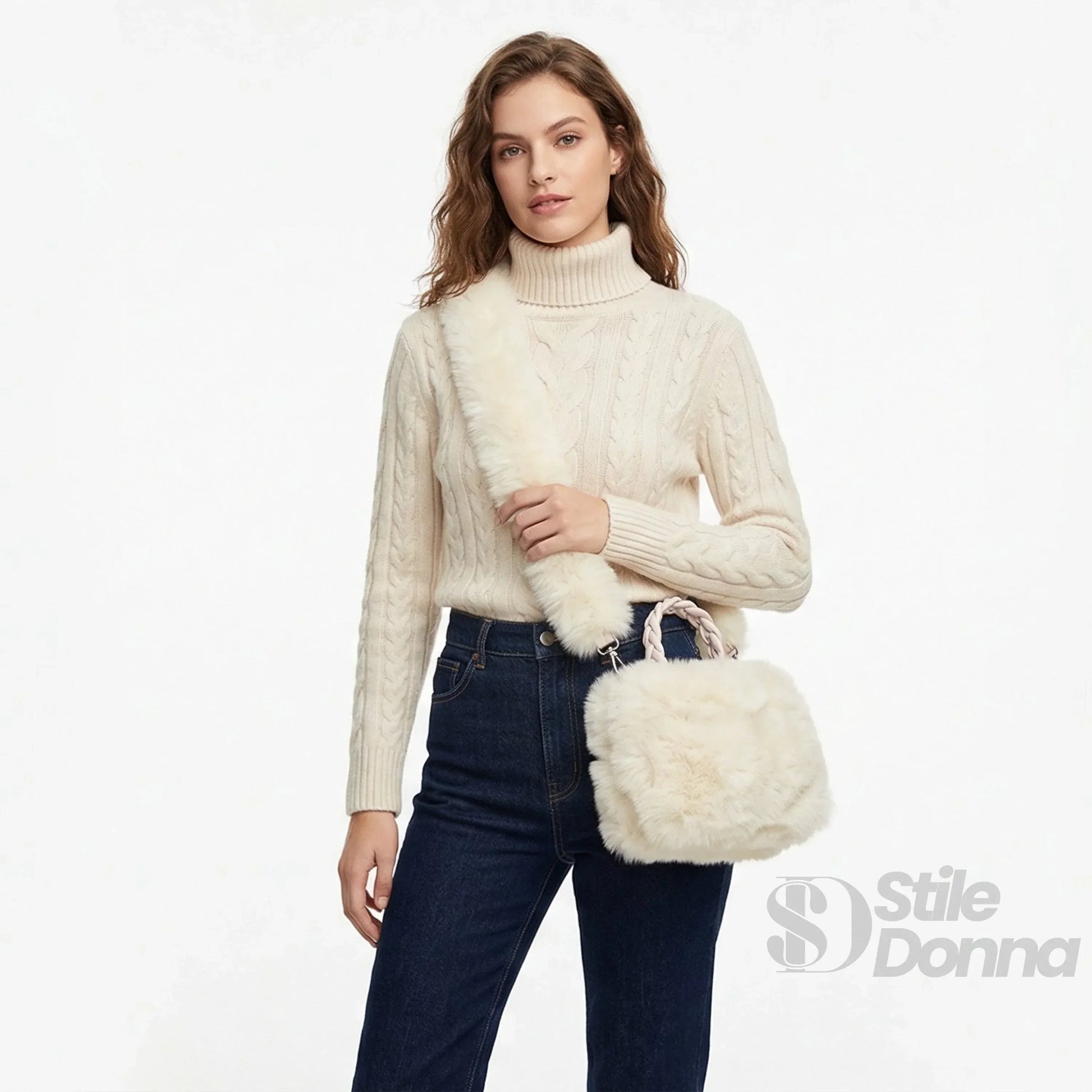 Stile Donna borsa a mano pelliccia sintetica con manico – vista posteriore