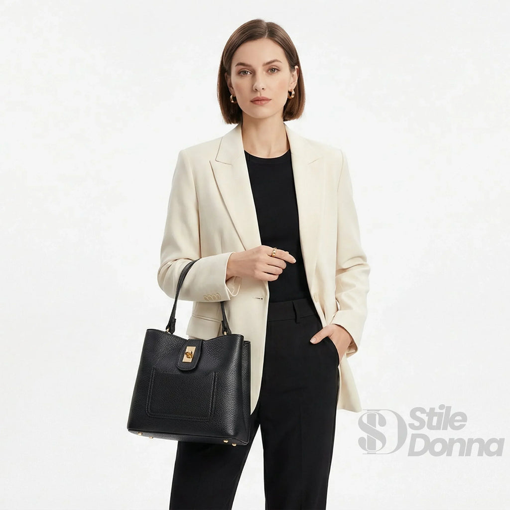 Stile Donna borsa a mano vera pelle italiana – dettaglio esterno