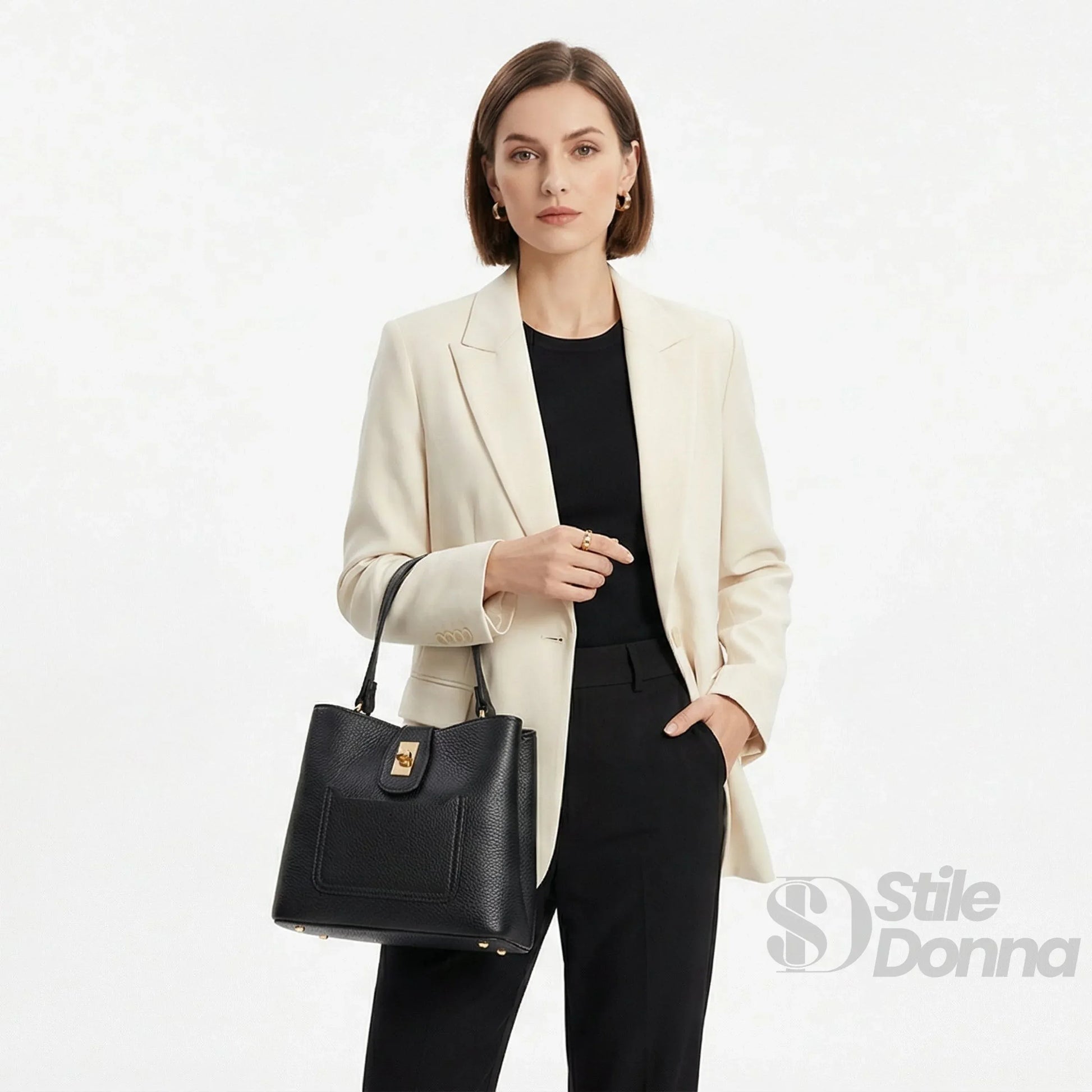 Stile Donna borsa a mano vera pelle italiana – dettaglio esterno