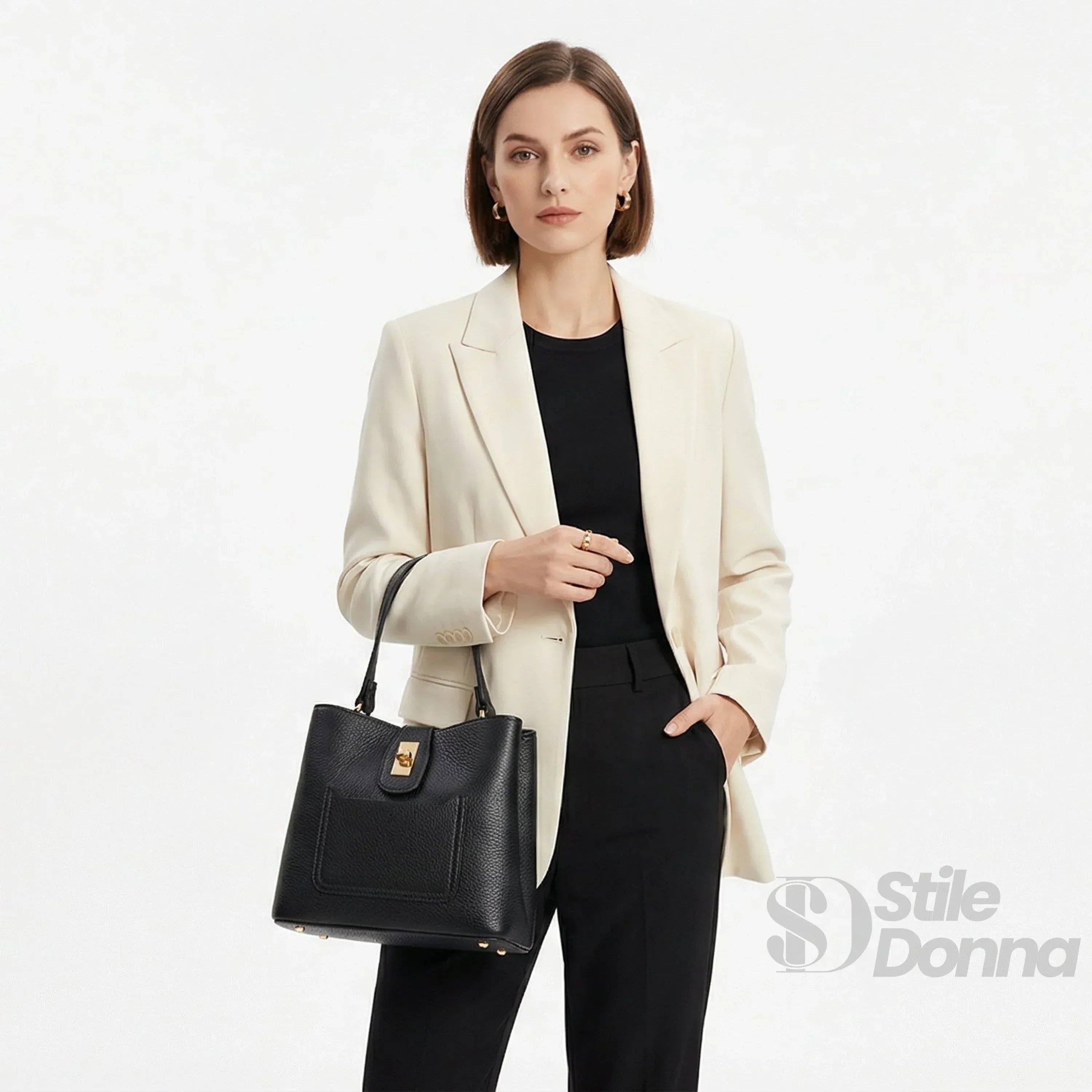 Stile Donna borsa a mano vera pelle italiana – dettaglio esterno