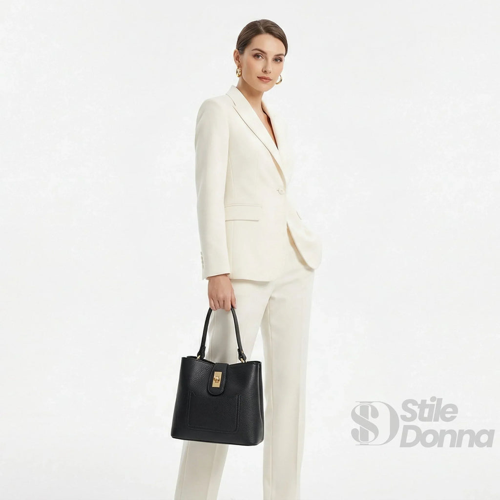 Stile Donna borsa a mano vera pelle italiana – interno e tasche