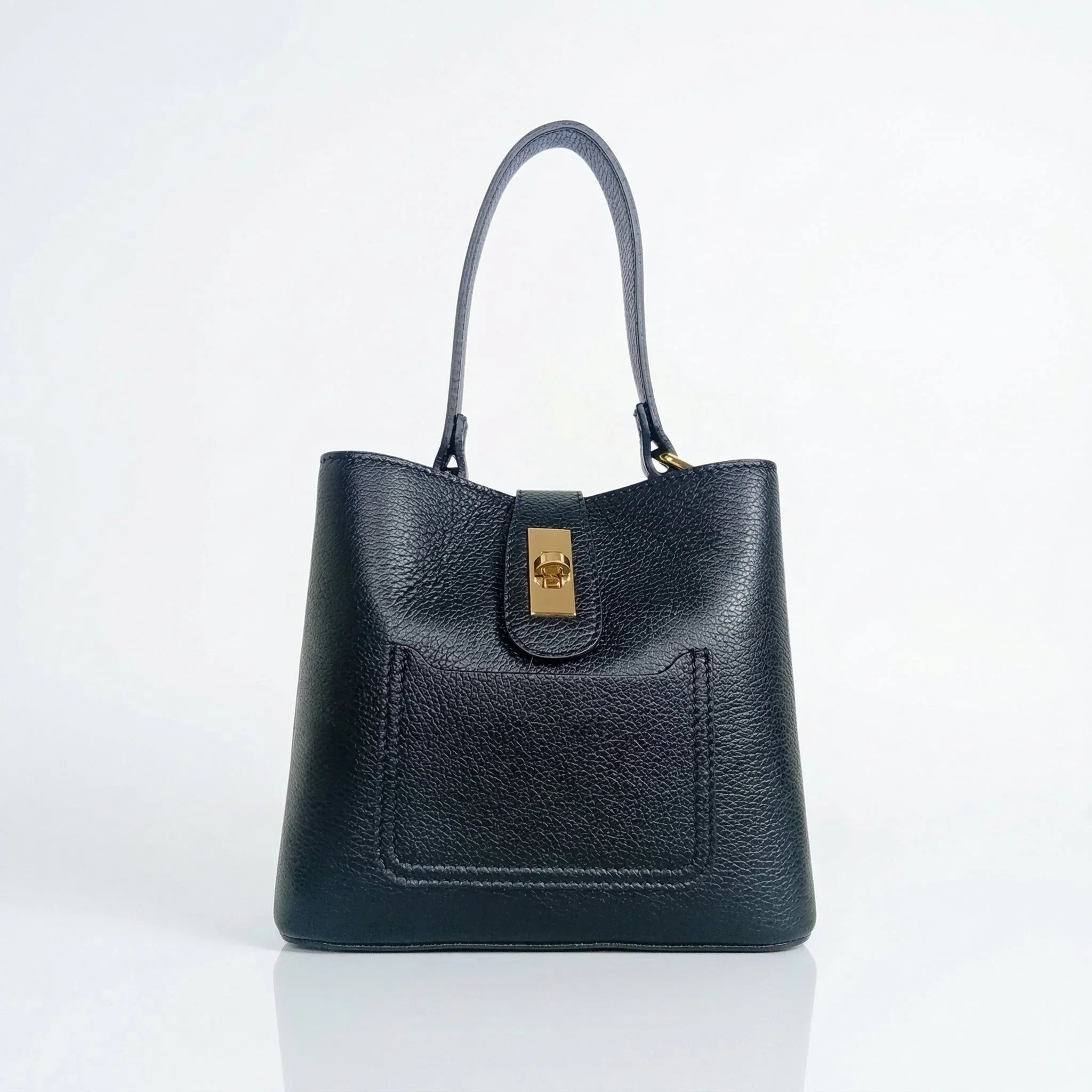 Stile Donna borsa a mano vera pelle italiana con dettagli dorati donna – vista frontale