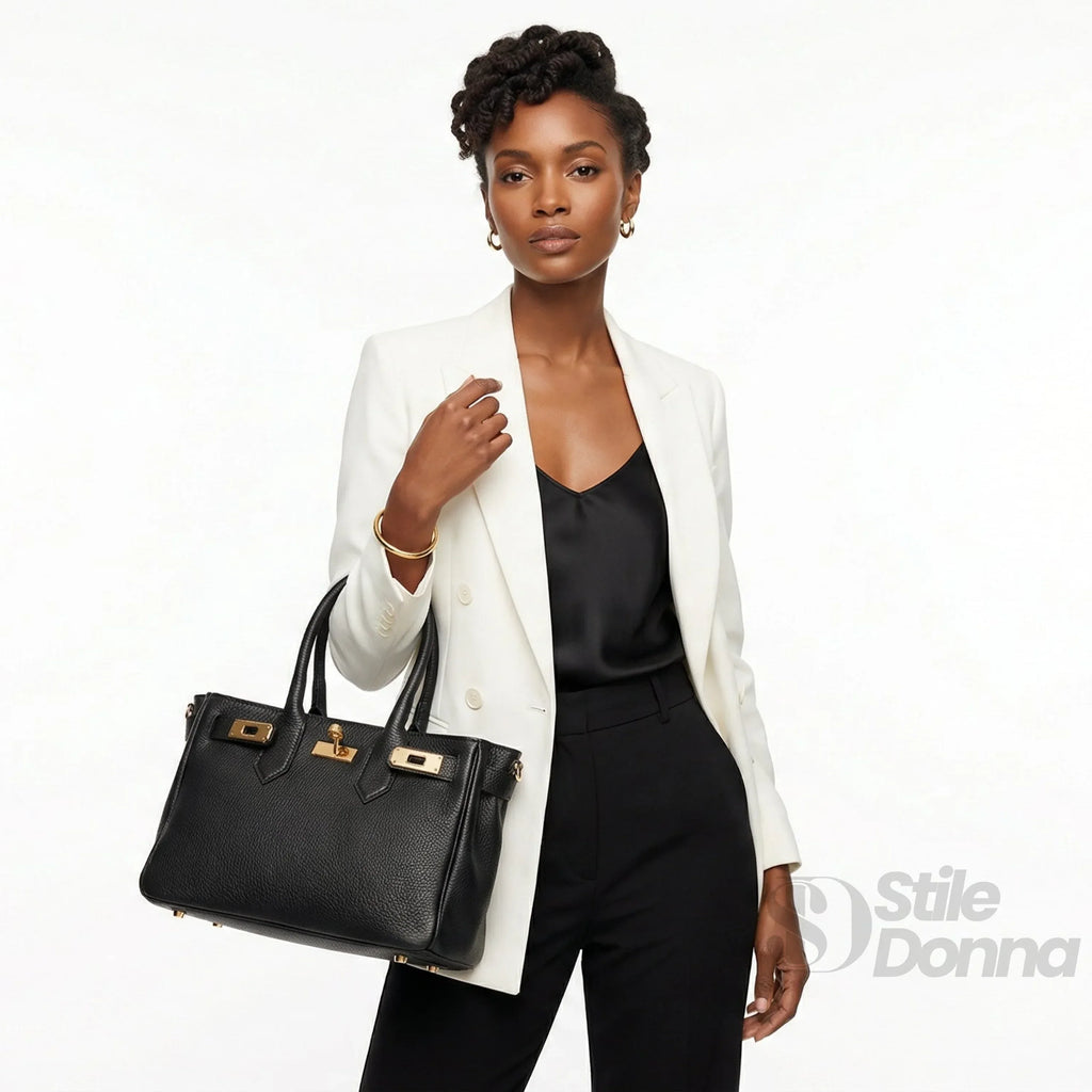 Stile Donna borsa a mano vera pelle made in Italy – interno e tasche
