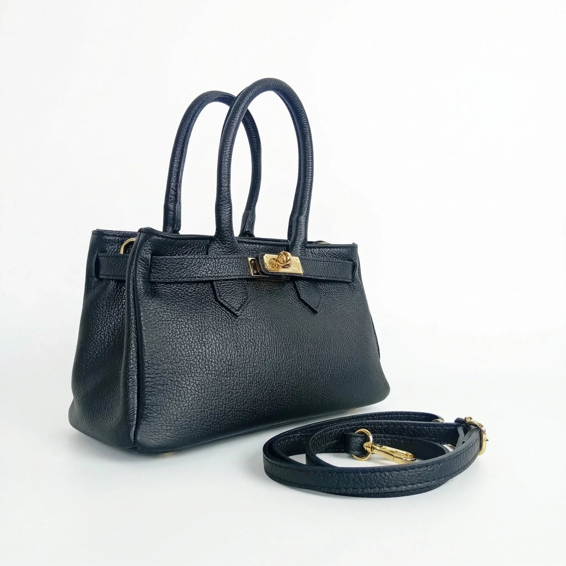 Stile Donna borsa a mano vera pelle made in Italy con hardware dorato donna – vista frontale