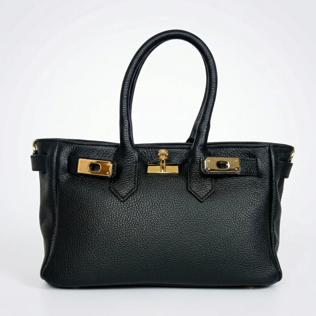 Stile Donna borsa a mano vera pelle made in Italy hardware dorato – vista laterale