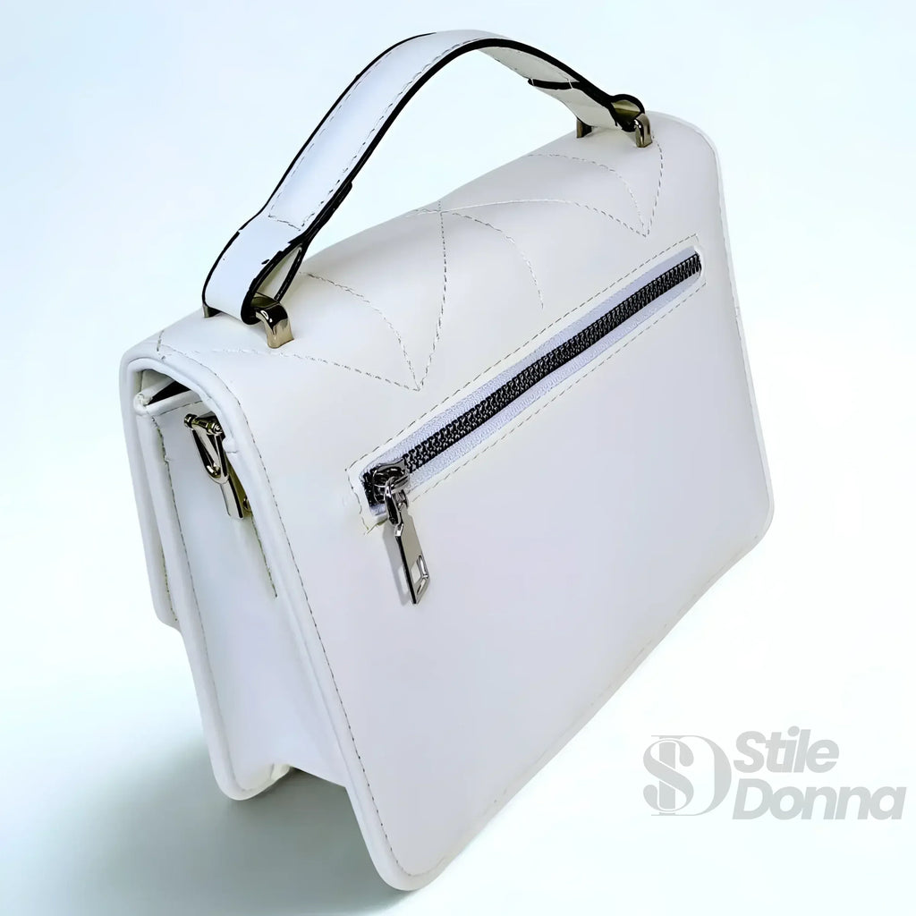 Stile Donna borsa a mano ecopelle bianca elegante – vista laterale