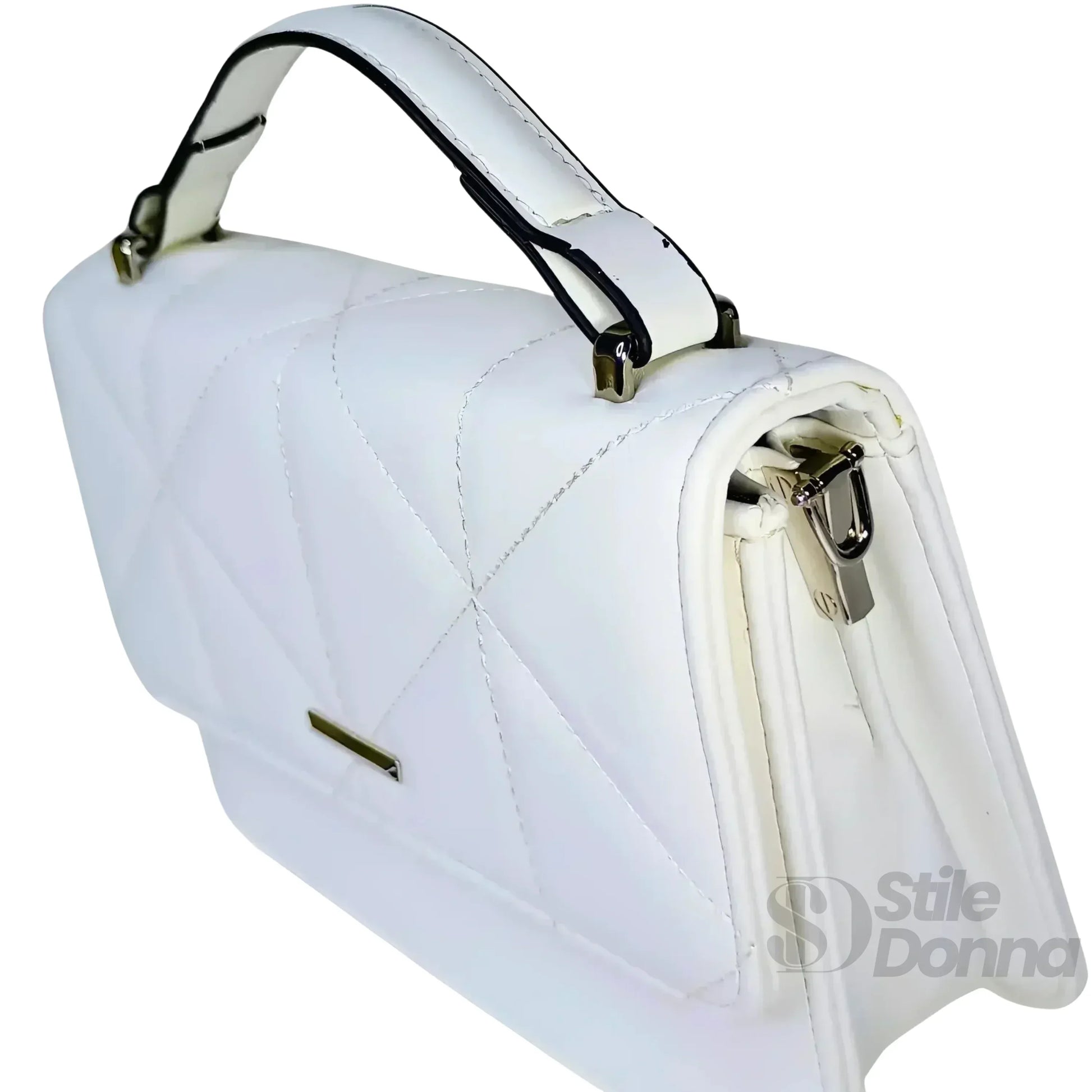 Stile Donna borsa a mano ecopelle bianca elegante – interno e tasche