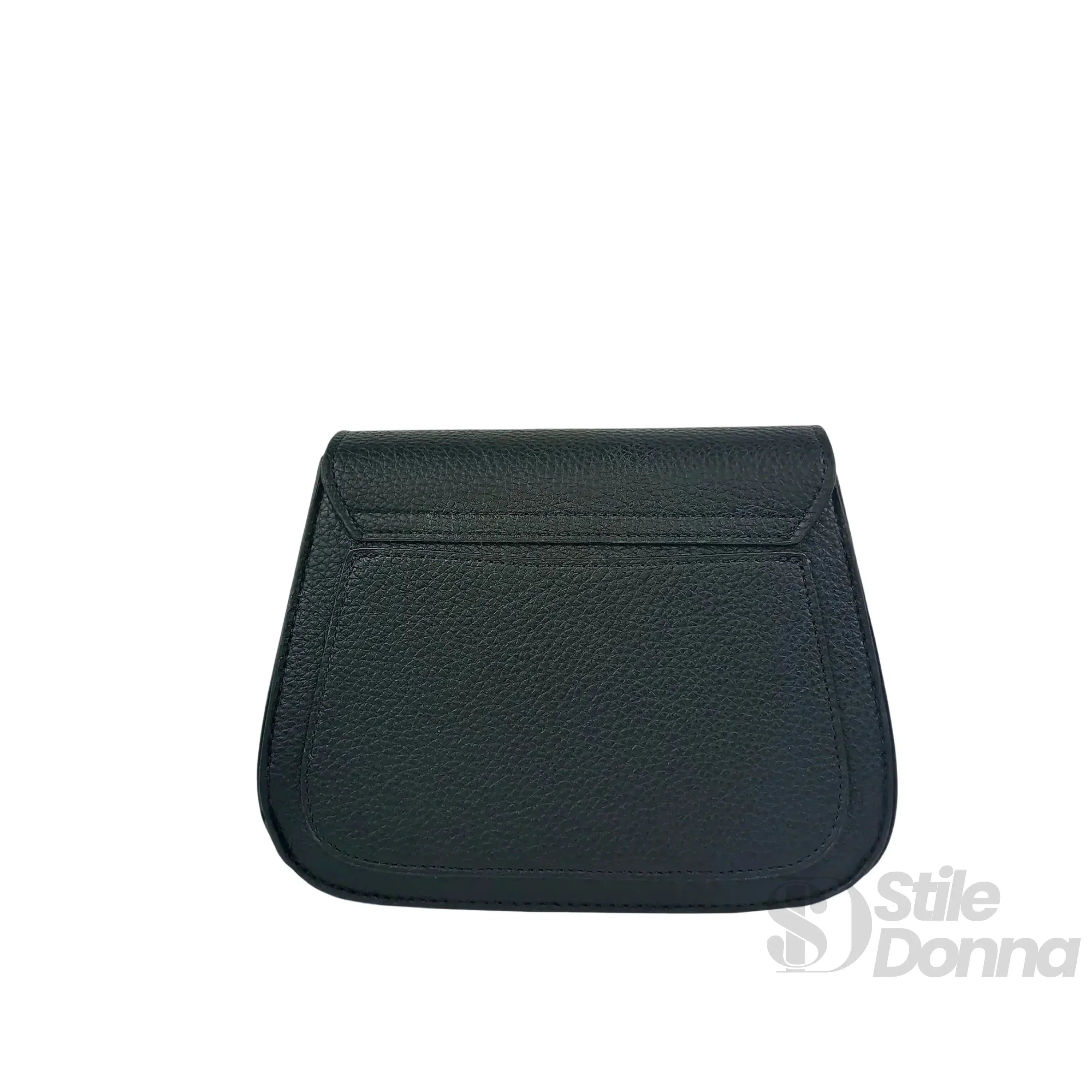 Stile Donna borsa a patta ecopelle nera con chiusura argento – dettaglio esterno