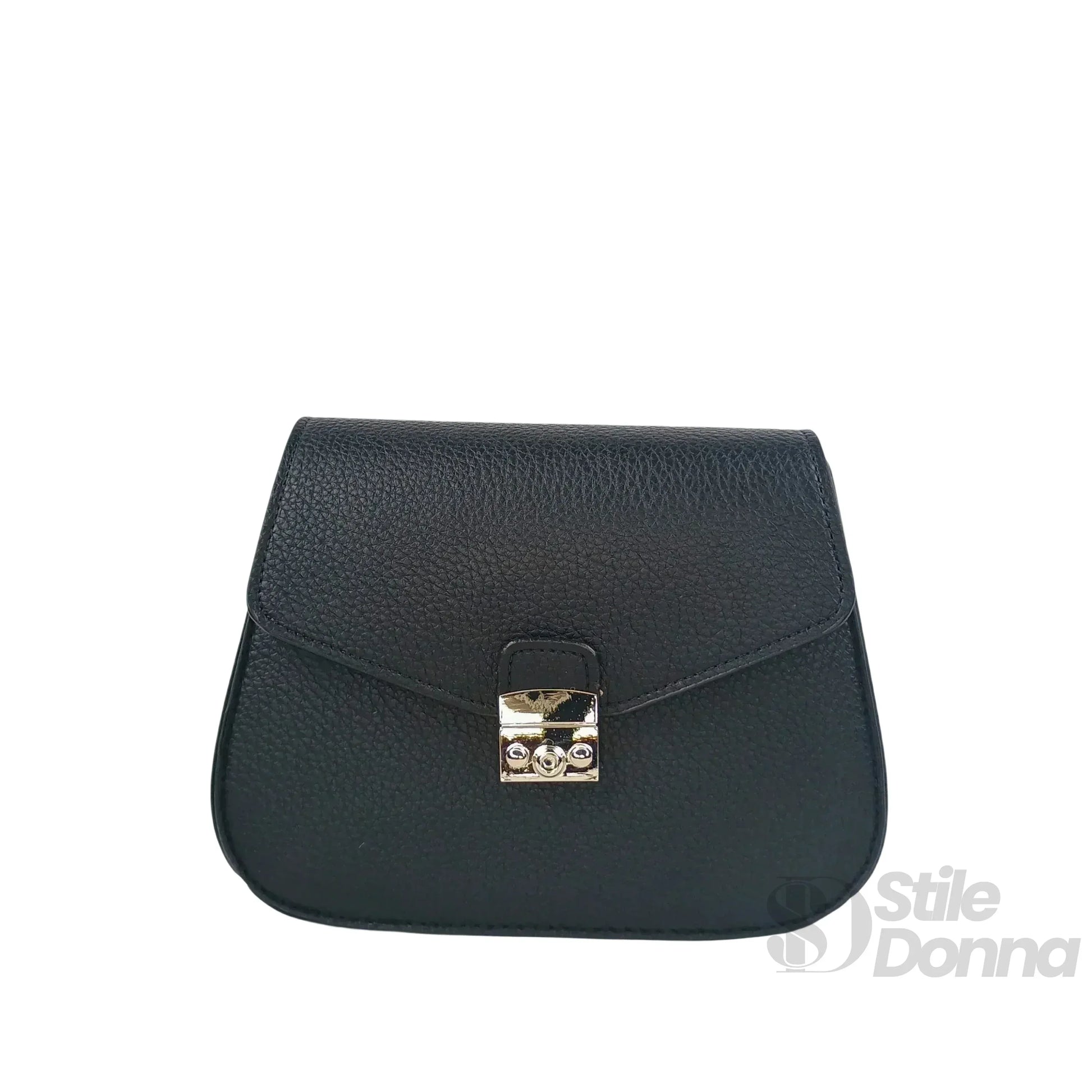 Stile Donna borsa a patta ecopelle nera con chiusura argento donna – borsa indossata