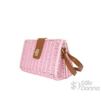 Borsa a Spalla Intrecciata in Paglia con Tracolla Ecopelle e Dettagli Dorati - Stile Donna Bags