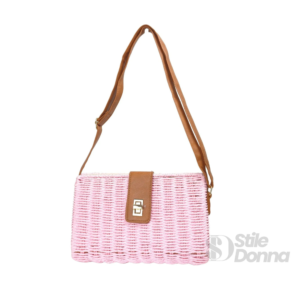 Stile Donna borsa a spalla paglia intrecciata con tracolla – vista posteriore