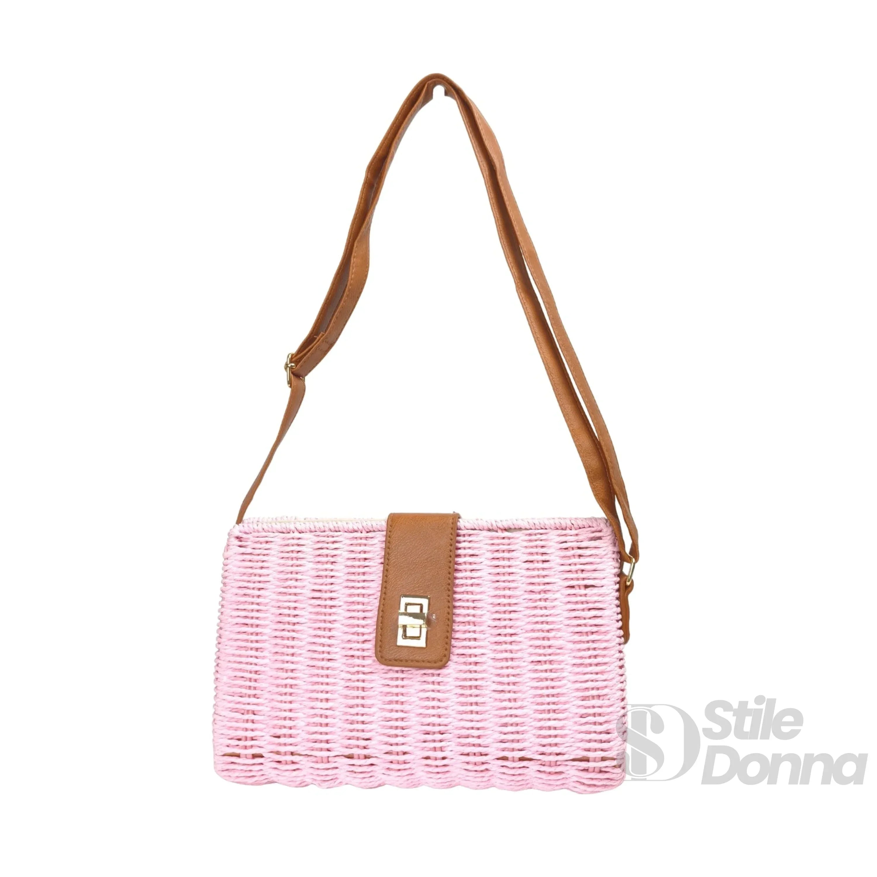 Stile Donna borsa a spalla paglia intrecciata con tracolla – vista posteriore