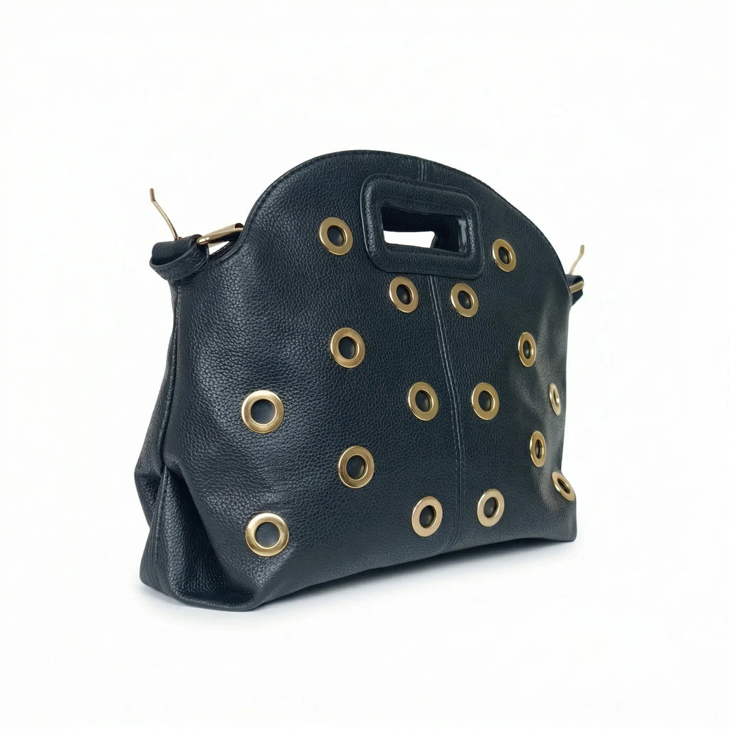 Stile Donna borsa a spalla ecopelle nera con occhielli circolari – vista supplementare