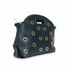Borsa a Spalla con Occhielli Circolari Dorati in Ecopelle - Stile Donna Bags