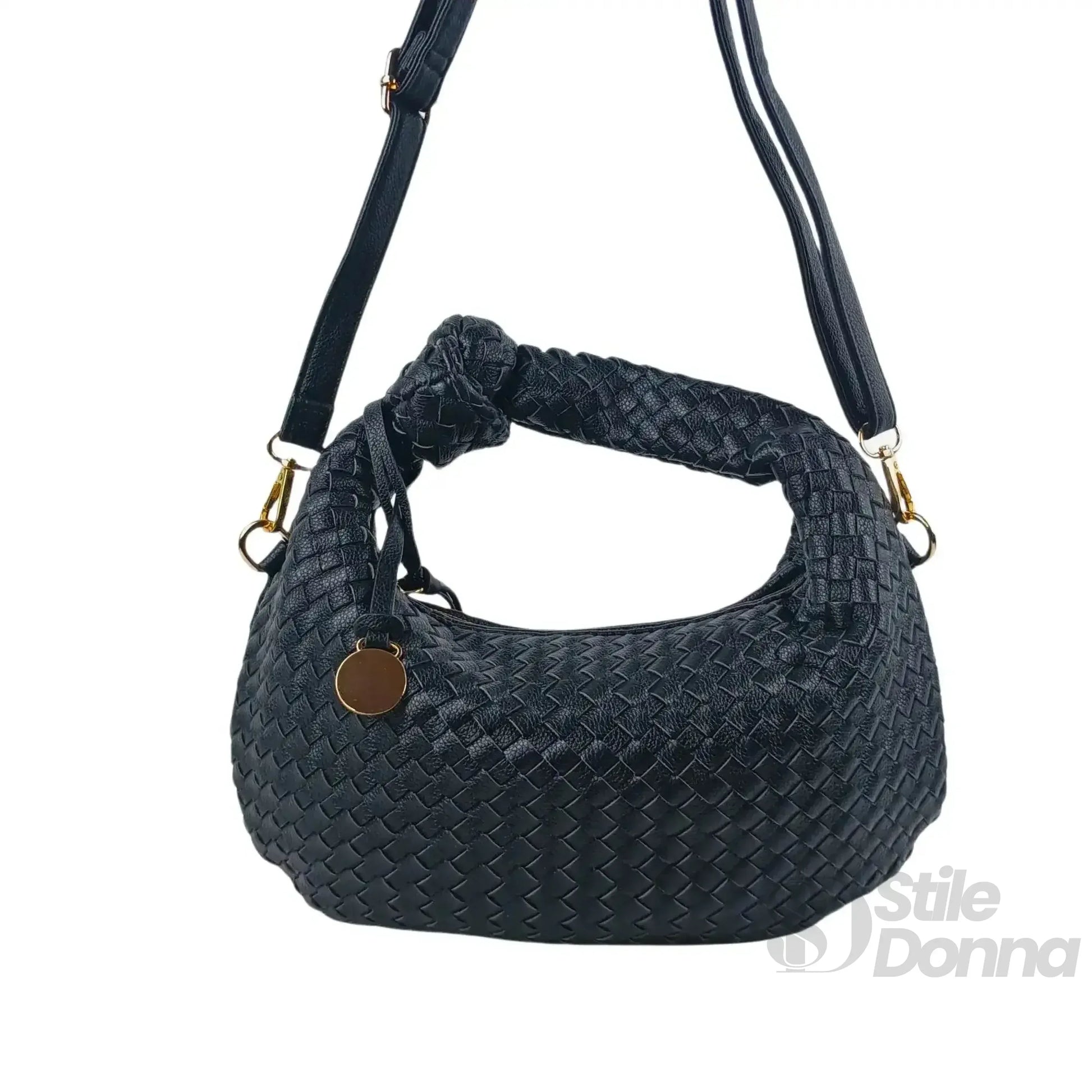 Stile Donna borsa a spalla ecopelle intrecciata beige – dettaglio chiusura