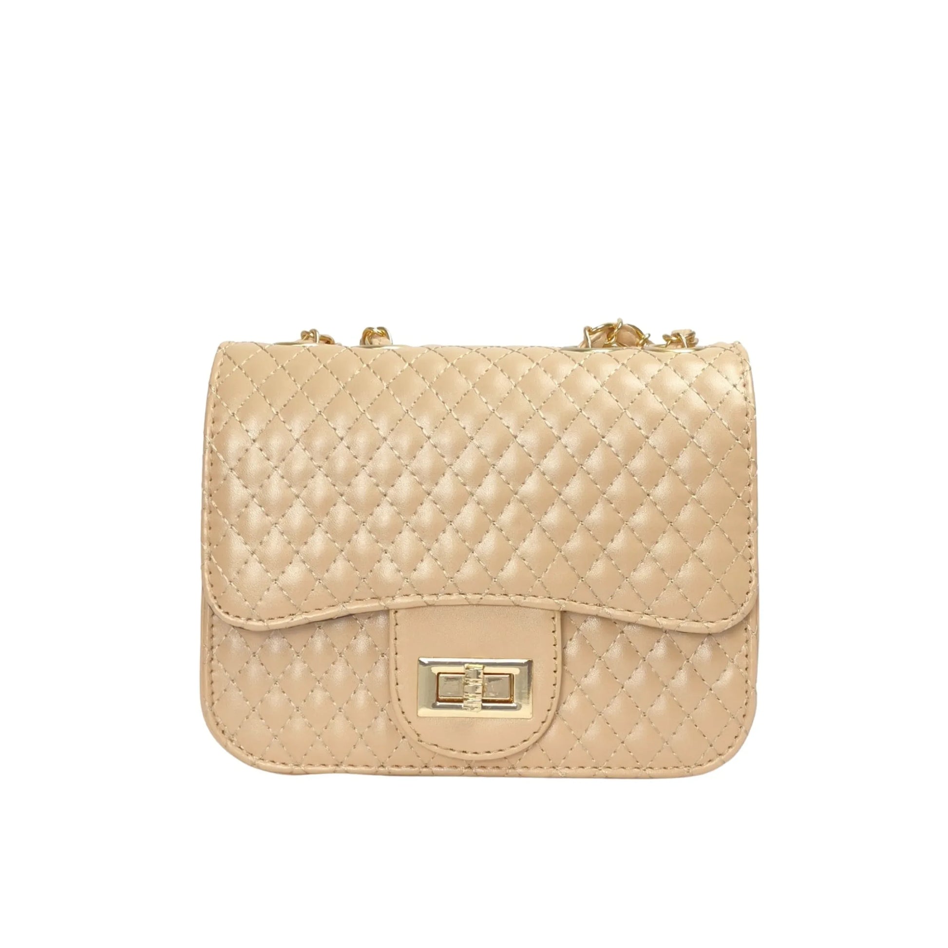 Stile Donna borsa a tracolla ecopelle beige catena intrecciata donna – vista frontale