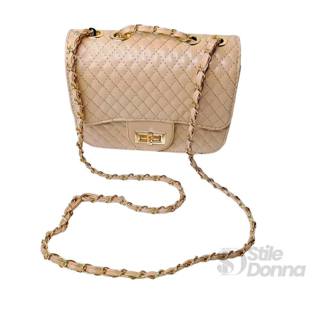 Stile Donna borsa a tracolla ecopelle catena intrecciata trapuntata donna – borsa indossata