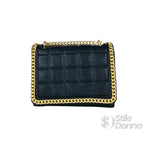 Borsa a Tracolla Nera Trapuntata in Ecopelle con Catena Dorata - Stile Donna Bags