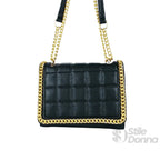 Borsa a Tracolla Nera Trapuntata in Ecopelle con Catena Dorata - Stile Donna Bags
