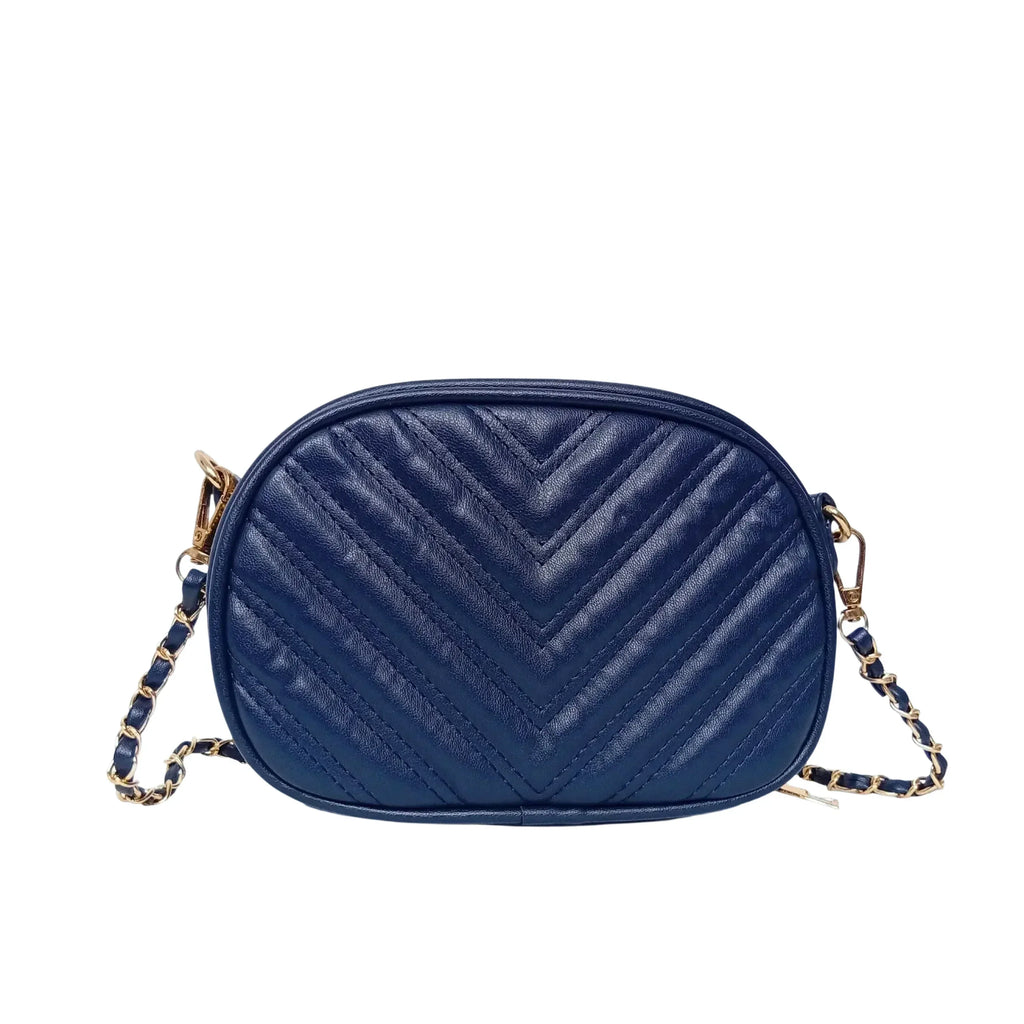 Borsa a Tracolla Ovale Trapuntata | Vista frontale | ecopelle | Blu
