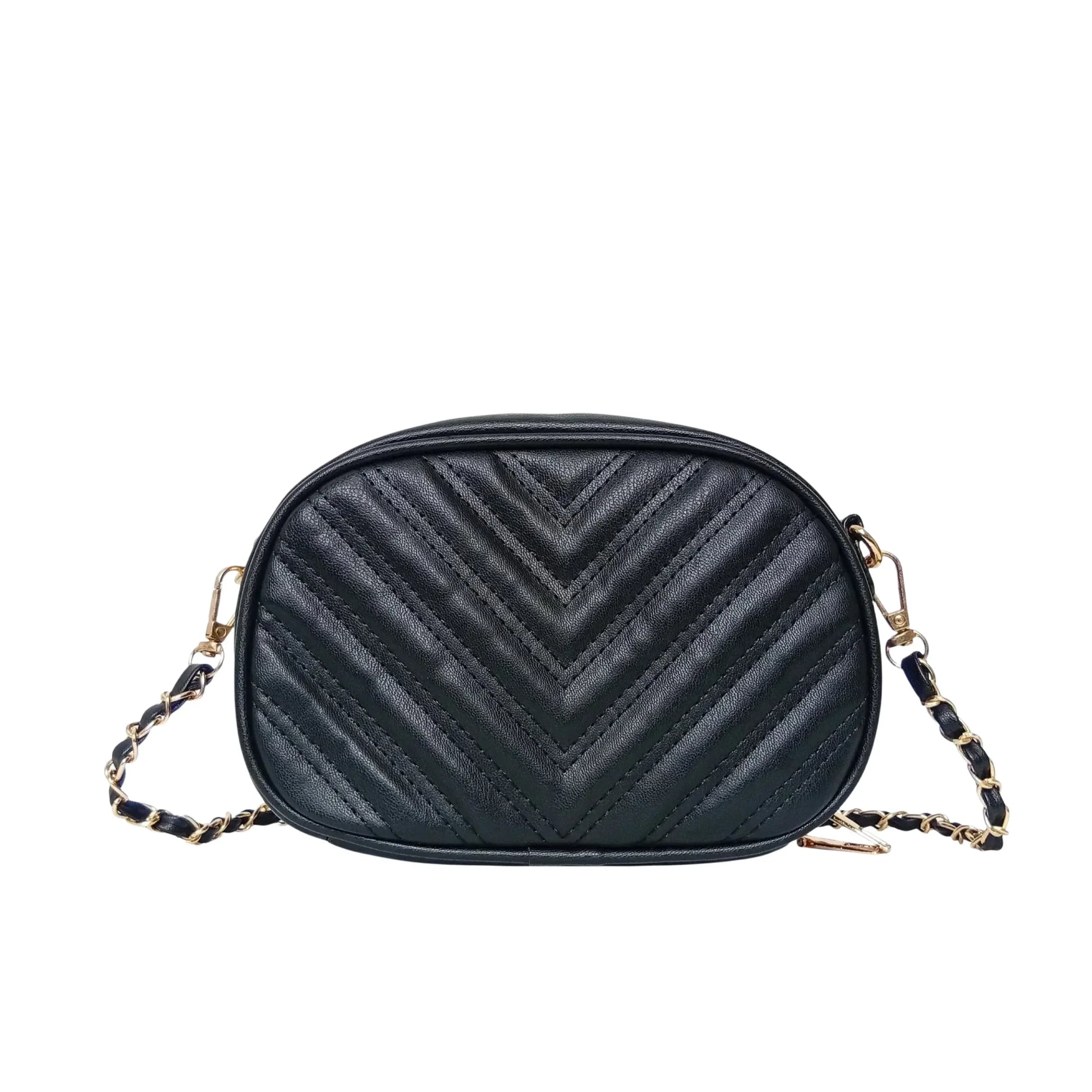 Borsa a Tracolla Ovale Trapuntata | Dettaglio esterno | ecopelle | Nero